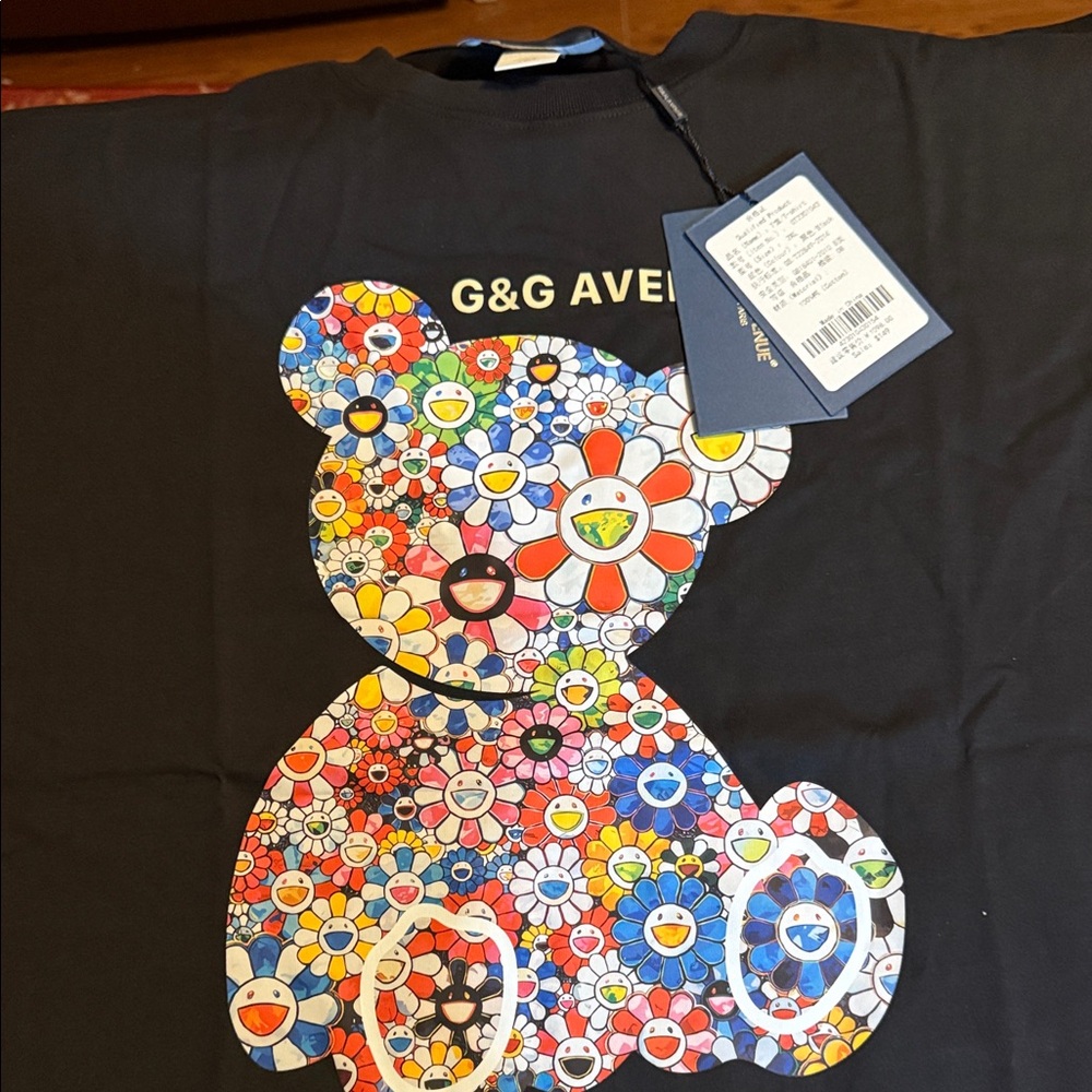 G&G Avenue Black Mens T-Shirt with Colorful Bear Design - Picture 1 of 5